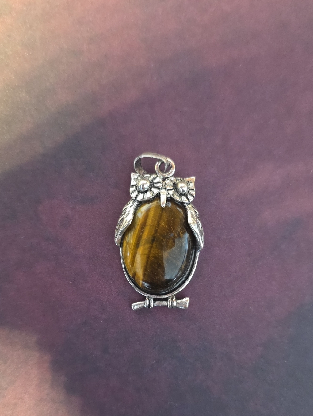 Owl Pendant Necklace with Brown Tiger's Eye Stone